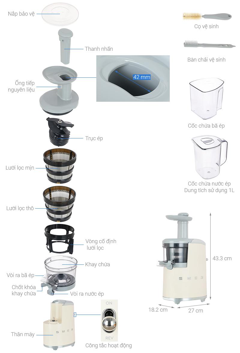 Máy ép chậm màu kem Smeg SJF01CREU 535.43.625 6