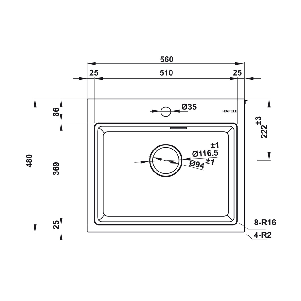 Chậu đá HS22-GEN1S60M Hafele 577.25.420