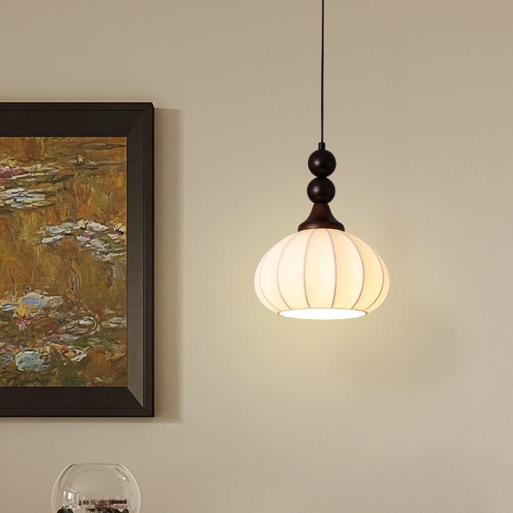 Đèn lồng thả trần vải lụa gỗ nguyên khối Nhật Bản DG053 21