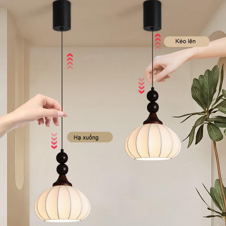 Đèn lồng thả trần vải lụa gỗ nguyên khối Nhật Bản DG053 18