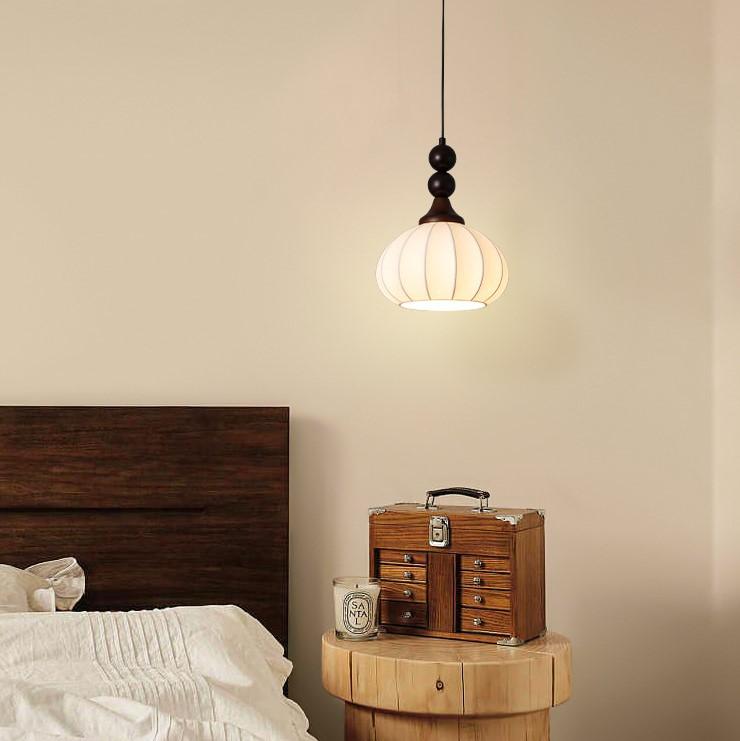 Đèn lồng thả trần vải lụa gỗ nguyên khối Nhật Bản DG053 20
