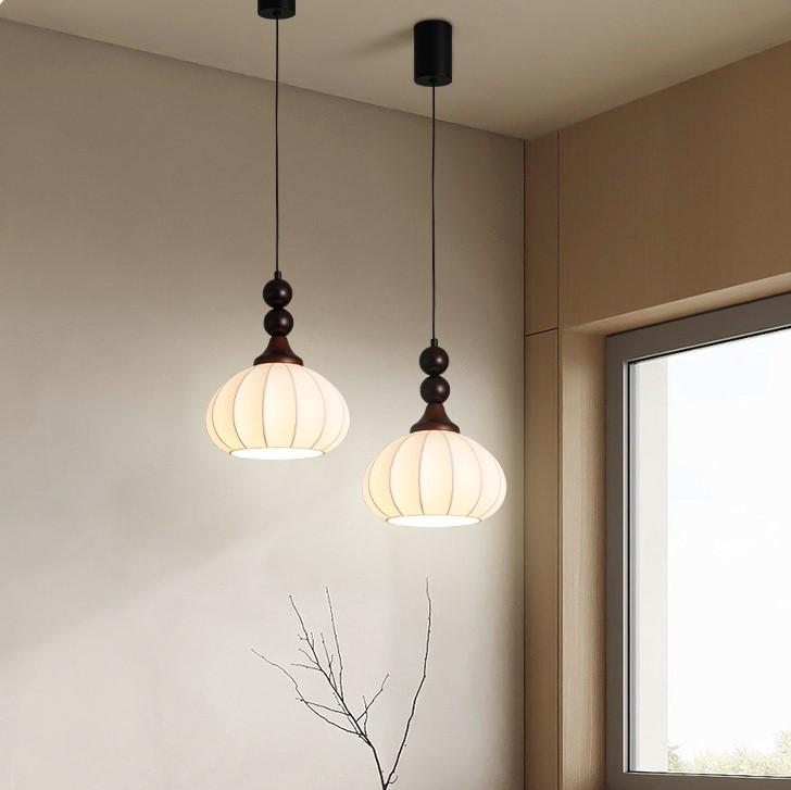 Đèn lồng thả trần vải lụa gỗ nguyên khối Nhật Bản DG053 22