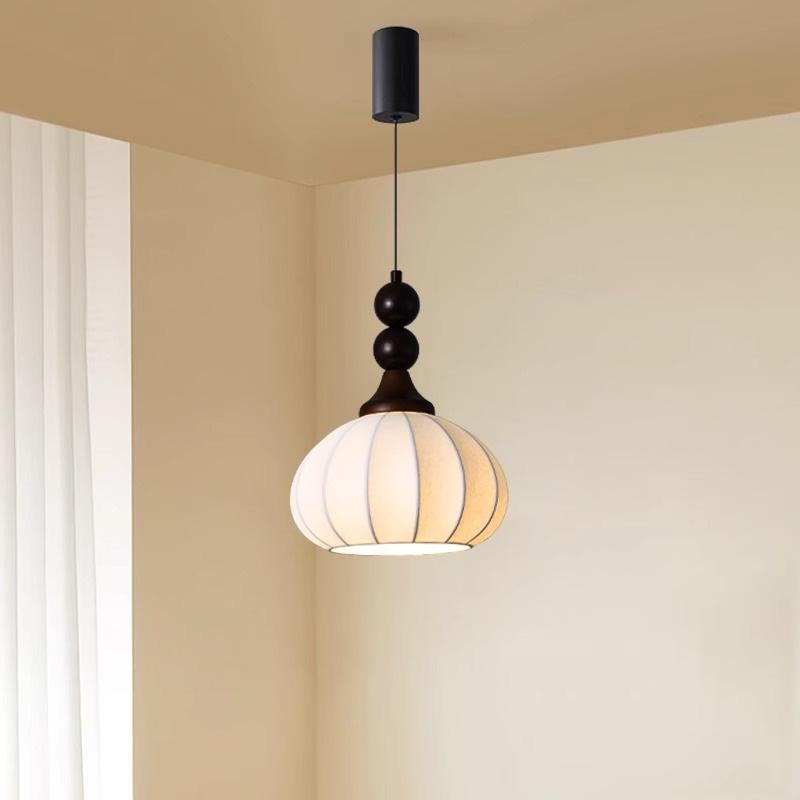 Đèn lồng thả trần vải lụa gỗ nguyên khối Nhật Bản DG053 12