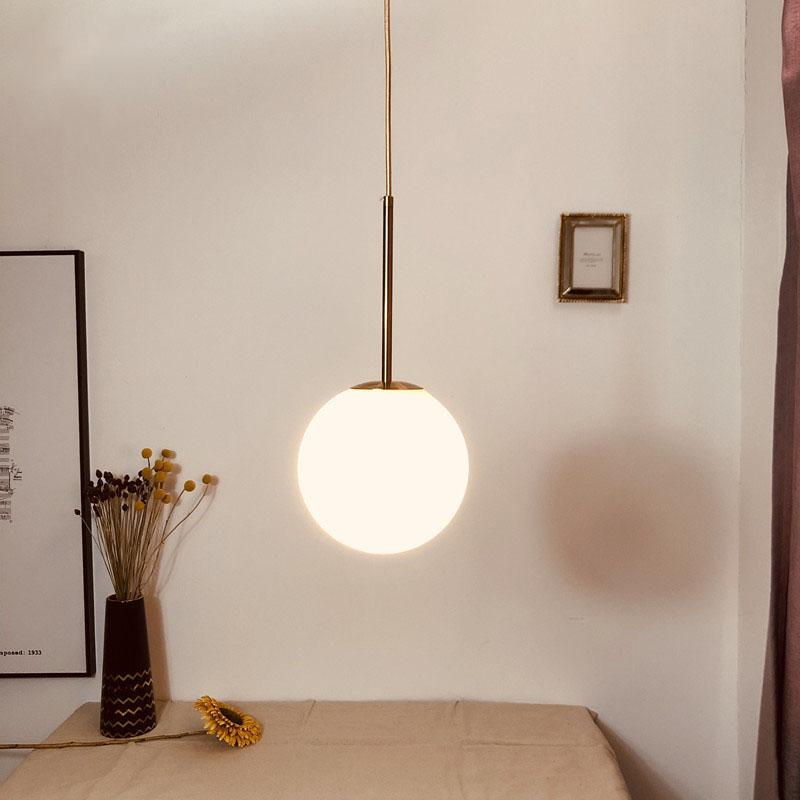 Đèn thủy tinh tròn màu trắng sữa thả trần Bắc Âu hiện đại DG6134 6