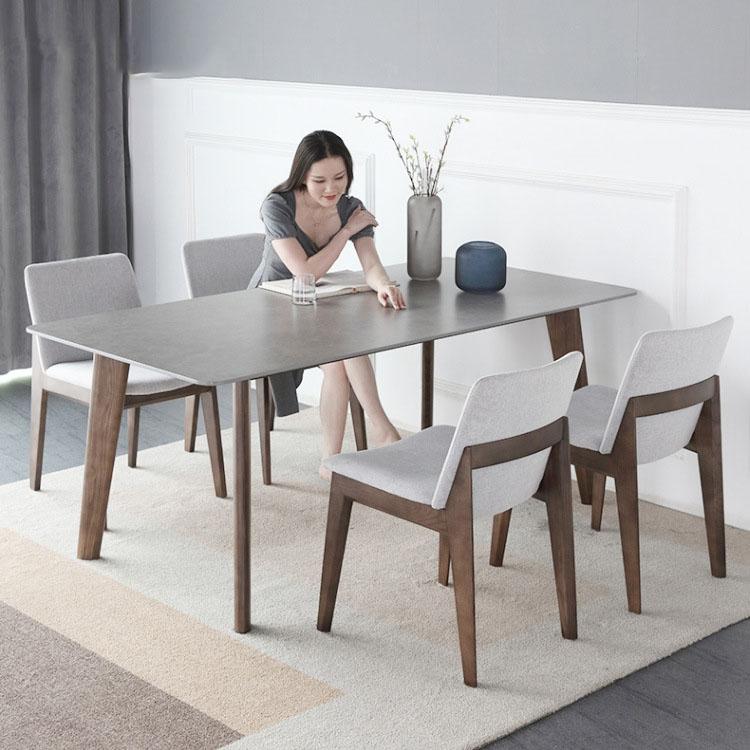 Ghế ăn gỗ nguyên khối tựa lưng bọc vải xám SEN351 10